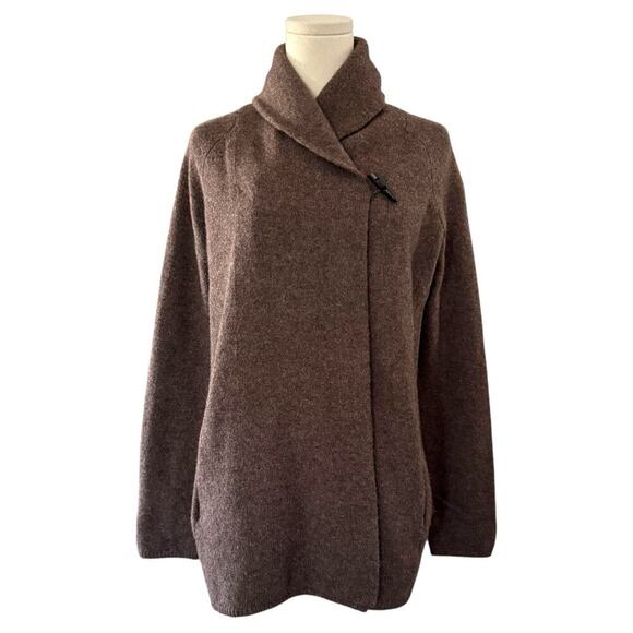 Adrienne Vittadini Wool Yak Cardigan Sweater S Long Brown Shawl Collar Cabincore - Picture 1 of 9